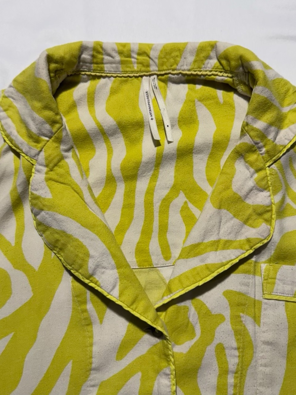 Anthropologie 2-piece Pajama Set Yellow White Zebra Print Button Top & Pants SzM - Picture 7 of 13
